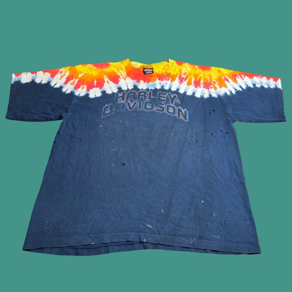 Harley Davidson Mens XL Tie Dye T Shirt Biker Motorcycle USA Thrashed Vintage
